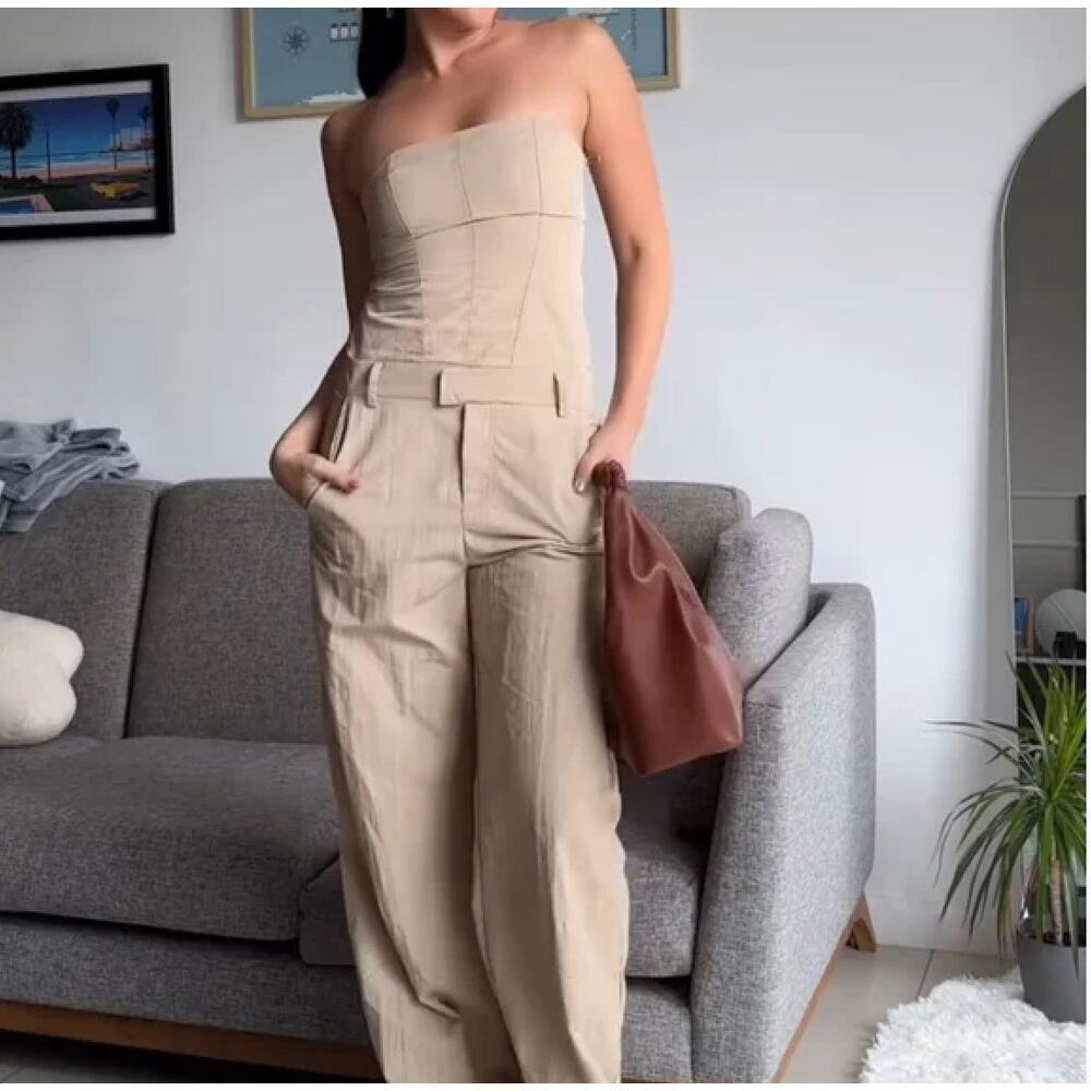Zara Beige Strapless Jumpsuit